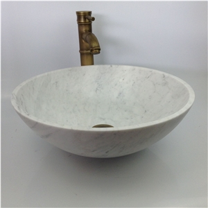 Bianco Carrara D White Marble Shined White Italy Bathroom Wash Bowls Round Sinks & Basins