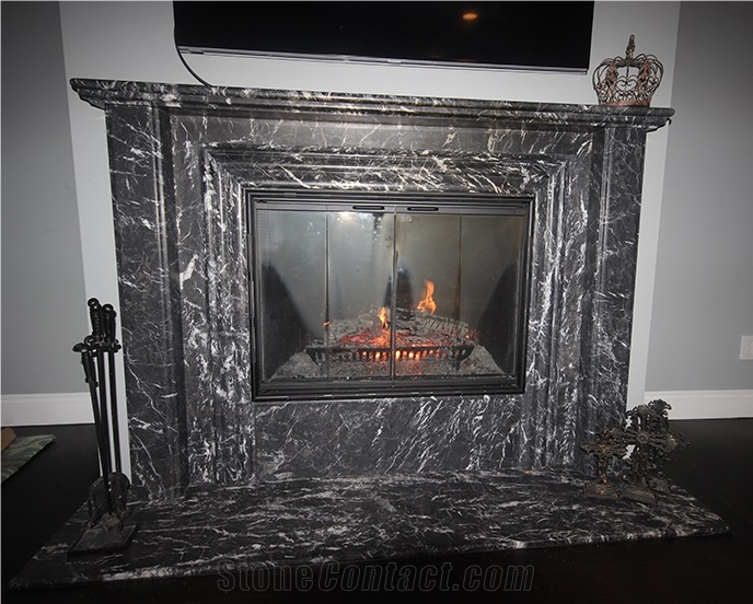 Oriental Black Marble Fireplace Mantel