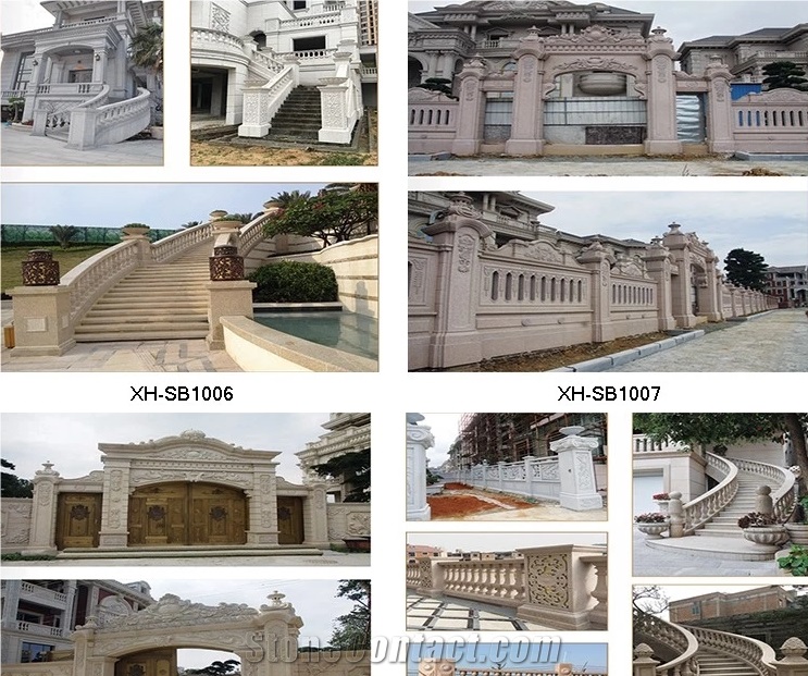 Natural Carved White Stone Fence Columns and Stone Balustrade