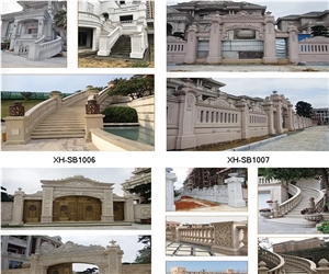 Natural Carved White Stone Fence Columns and Stone Balustrade