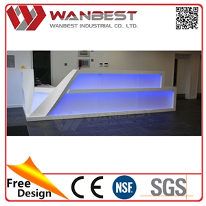 Artificial Marble New Design Straight Led White Office Reception Desk