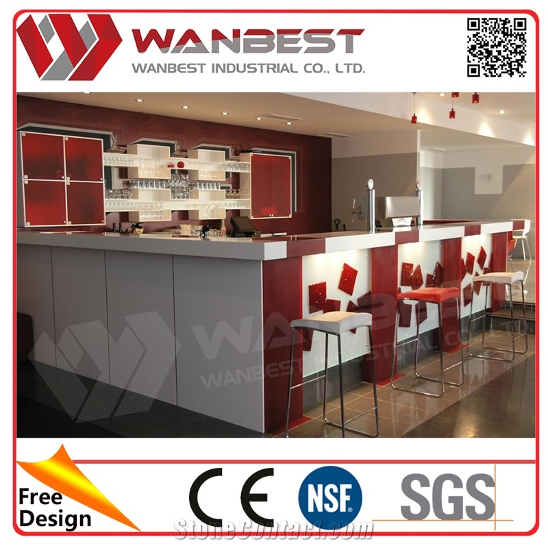 White and Red Color Solid Surface Modern Design Bar Counter