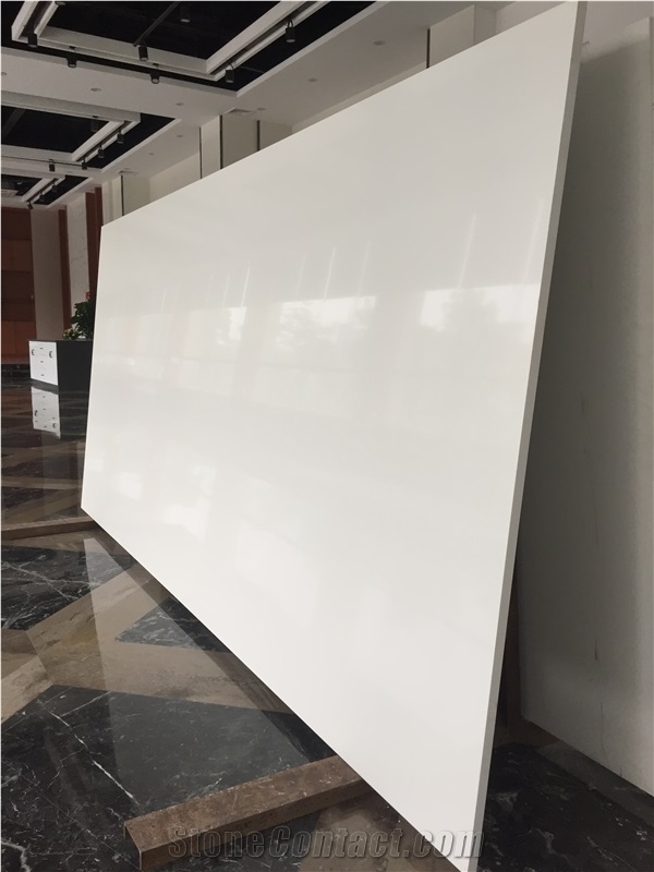 Artificial Quartz Stone Bs1000 Super White Solid Surfaces Polished Slabs & Tiles Engineered Stone for Hotel Kitchen Bathroom Counter Top Walling Panel Environmental Building Materials