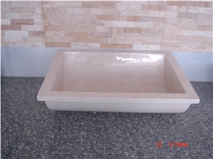 Natural Stone Bathroom Wash Sinks, Garden Vessel Round Basins, Beige Granite Round Sink, Outdoor & Indoor Polished Surface Wash Bowls Oval Basins