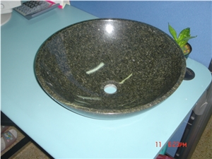 Natural Stone Bathroom Wash Sinks, Kitchen Vessel Round Basins, Green Granite Round Sink, Outdoor & Indoor Polished Surface Wash Bowls Oval Basins