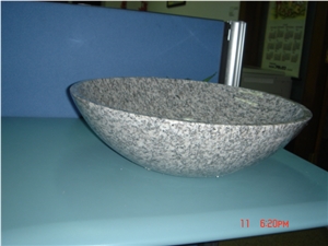 Natural Stone Bathroom Wash Sinks, Kitchen Vessel Round Basins, Grey Granite Round Sink, Outdoor & Indoor Polished Surface Wash Bowls Oval Basins