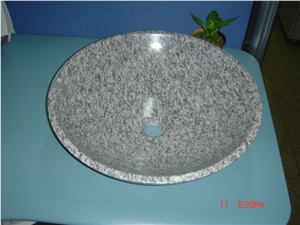 Natural Stone Bathroom Wash Sinks, Kitchen Vessel Round Basins, Grey Granite Round Sink, Outdoor & Indoor Polished Surface Wash Bowls Oval Basins