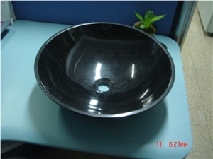 Natural Stone Black Granite Bathroom Wash Sinks, Kitchen Vessel Round Basins, Round Sink, Outdoor & Indoor Polished Surface Wash Bowls Oval Basins