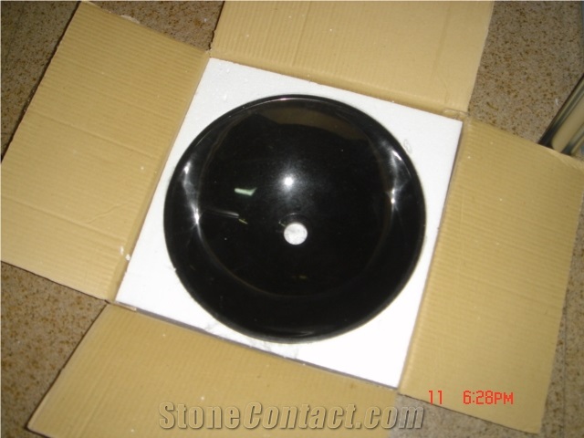 Natural Stone Black Granite Bathroom Wash Sinks, Kitchen Vessel Round Basins, Round Sink, Outdoor & Indoor Polished Surface Wash Bowls Oval Basins