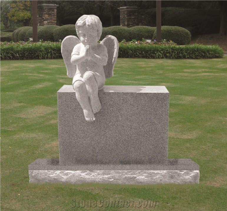 Good Quality Hand Craft Angel Style Straight Sesame White/ G603 Granite Western Style Monuments/ Upright Monuments/ Headstones/ Western Style Tombstones/ Angel Monuments