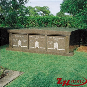 Good Quality Roof Top Family Design American Mahogany Granite Mausoleums/ Mausoleum Design/ Cemetery Mausoleum/ Mausoleum Crypts