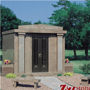 Own Factory Column Design with Double Bench Tianshan Red Granite Mausoleums/ Mausoleum Design/ Cemetery Mausoleum