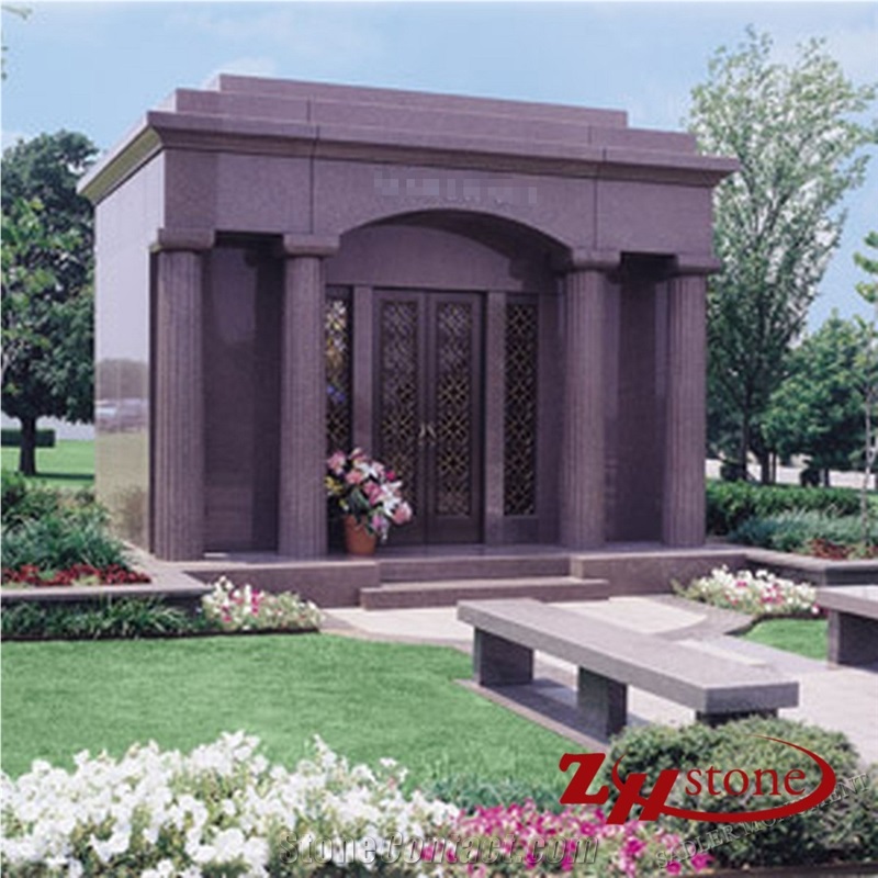 Own Factory Column Design with Double Bench Tianshan Red Granite Mausoleums/ Mausoleum Design/ Cemetery Mausoleum