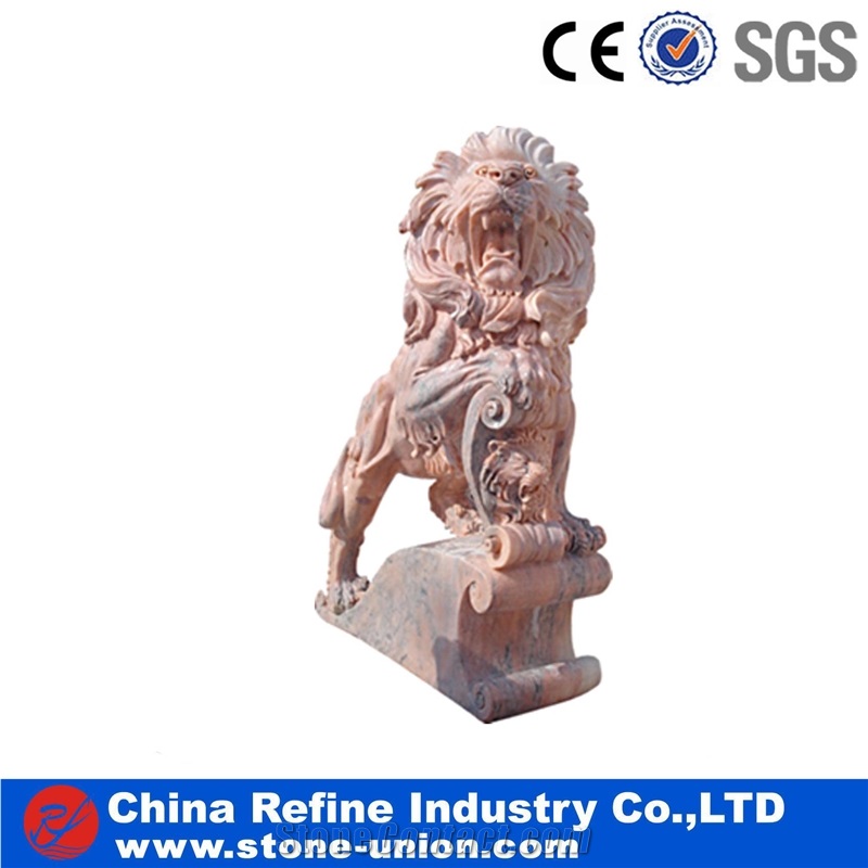 Animals Lion, Pink Marble Sculpture, Statue