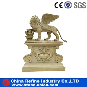 China Home Decor Antique Sculpture Art Modern Statue Lion Yellow Marble Sculpture