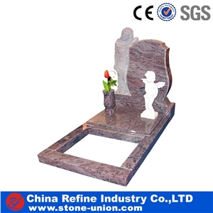 European Style Granite Headstone for Cemetery, Carving Single Tombstone Monument Design, Natural Stone Engraved Gravestone