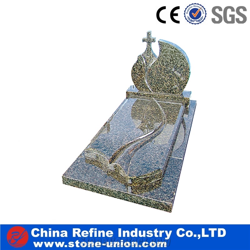 European Style Headstone for Cemetery, Carving Single Tombstone Monument Design, Natural Stone Engraved Gravestone