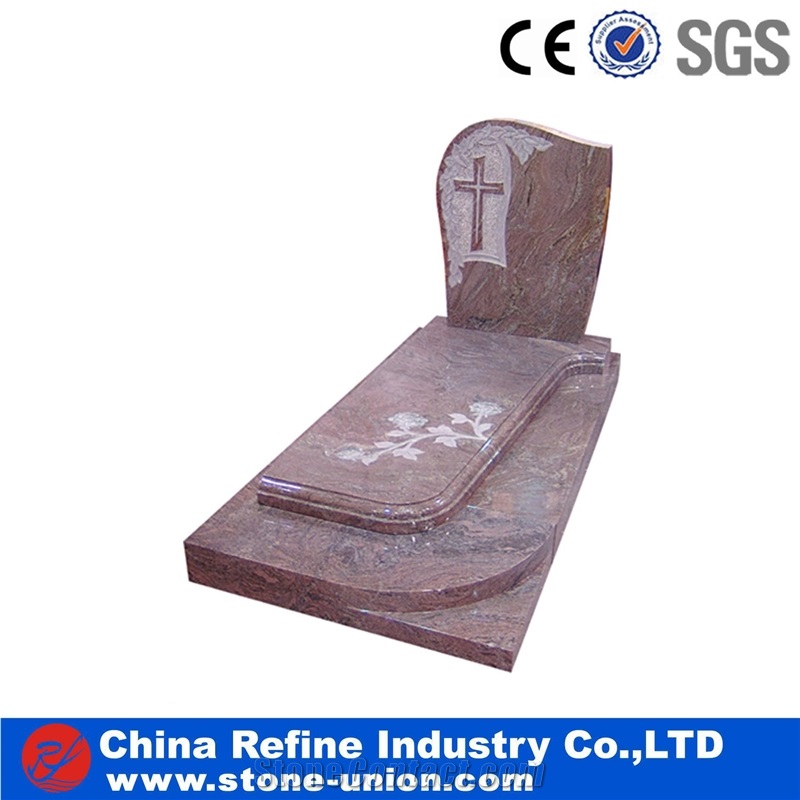European Style Headstone for Cemetery, Carving Single Tombstone Monument Design, Natural Stone Engraved Gravestone