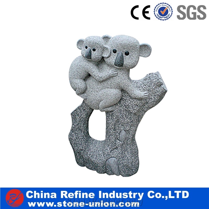 Grey Granite Landscape Cute Animal Sculpture, Natural Stone Handcarved Garden Decoration Statues