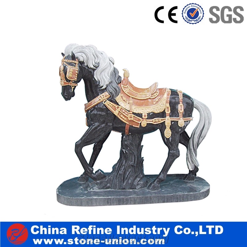 Horse Animal Sculptures Stone Cavings Stone Sculptures, Marble Multicolor Animal Sculptures