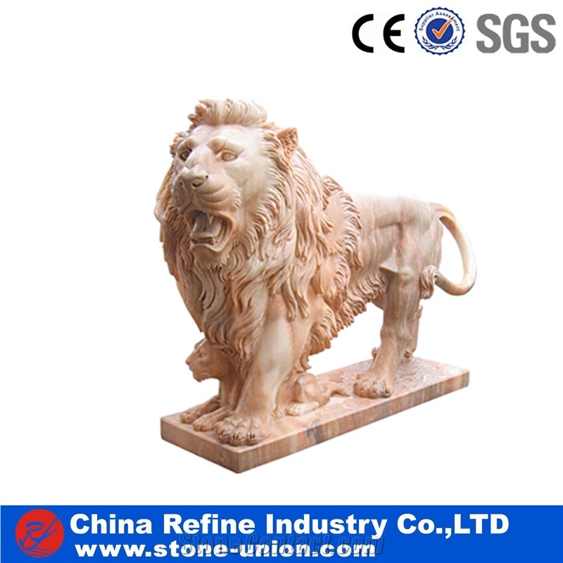 Lion Sculpture, Pink Marble Sculpture,Marble Lion Sculpture,Lion Carving,Landscape Sculptures