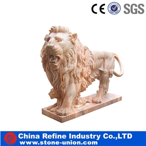 Lion Sculpture, Pink Marble Sculpture,Marble Lion Sculpture,Lion Carving,Landscape Sculptures