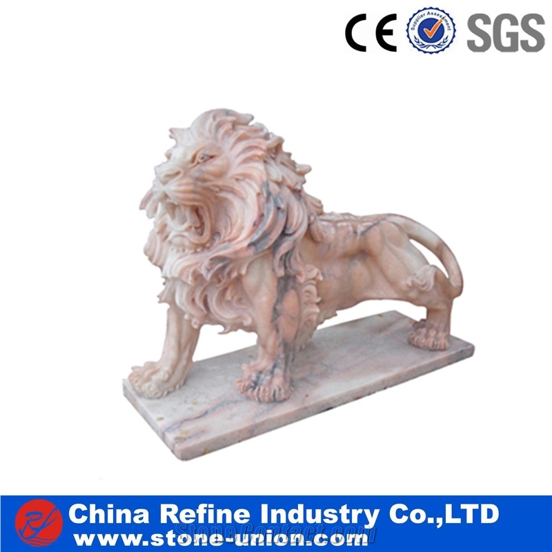 Lions Sculpture, Pink Marble Sculpture,Animal Sculptures,Garden Statues