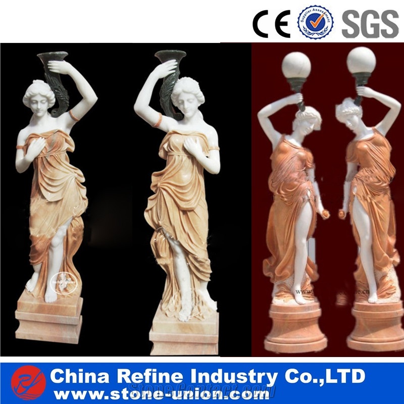 Marble Sculpture Lamp Stand for Garden , Marble Human Standing Lamp , Garden Human Statues