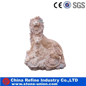 Stone Lion Animal Sculpture, Light Red Marble Sculptures