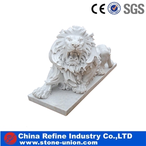 White Marble Engraving Stone,Cheap Animal Sculptured Stone,Lions Door Guards,Garden Decoration,White Lions Sculptured