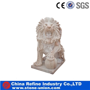 Yellow Handcarved Sculpture,Natural Beige Marble Stone Carving,Lion Sculpture & Statue