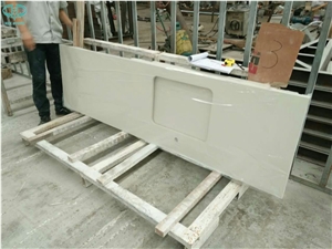 Chinese Artificial Quartz Factory Custom White Quartz Kitchen Countertops Island Tops Solid Surface