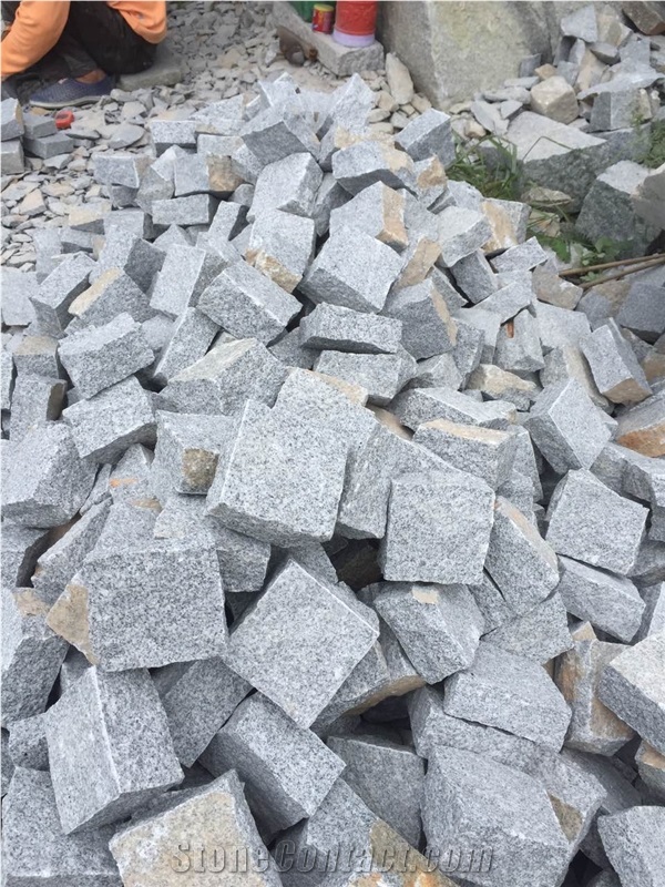 G603 Light Grey Granite Cobble Stone for Courtyard Road Pavers /Bianco Sardo Cube Stone