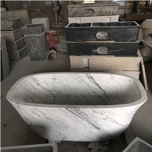 Polished Bianco Carrara Bathtub,Stylish White Marble Bathtub