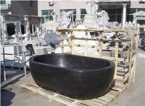 Polished Black Marble Oval Bathtub