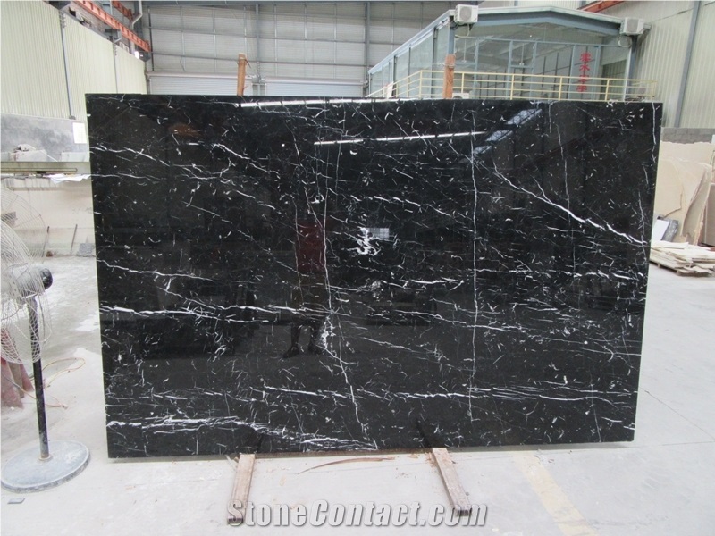China Nero Assoluto Marble Nero Marquina Marbl Slab Polished Processing, Very Much White Veins