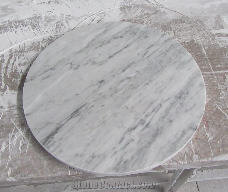 Qualified Bianco Carrara White Marble Round Coffee Desk Tops, China Custom Occasional Table Countertops Manufacturer