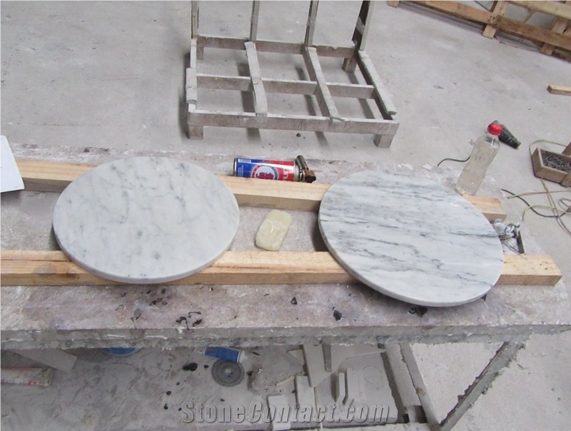 Qualified Bianco Carrara White Marble Round Coffee Desk Tops, China Custom Occasional Table Countertops Manufacturer