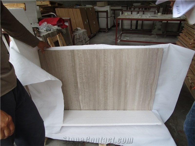 Strict Quality Control China White Wooden Grain Marble Cut to Size Cladding Tiles, Good Quality White Wood Veins Marble Wall Covering Slabs Supplier