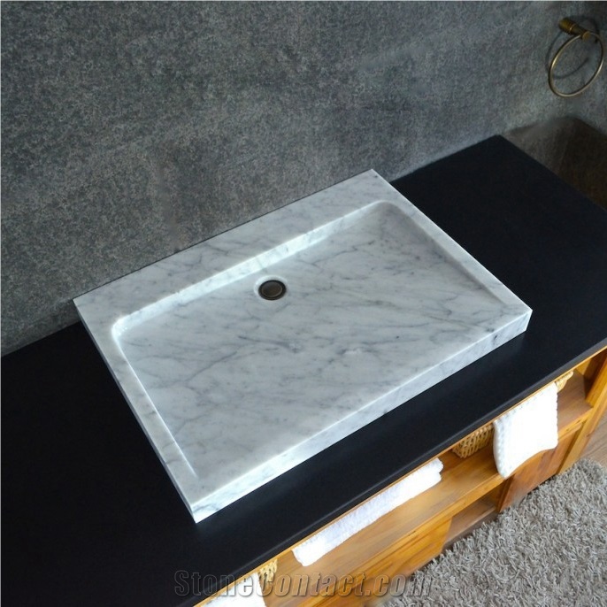27 Inches Carrara White Marble Bathroom Rectangle Sinks