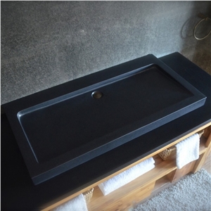 39" Pure Black Granite Stone Bathroom Trough Sink