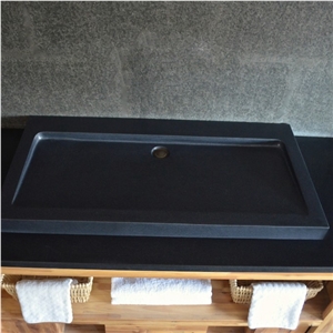 39" Pure Black Granite Stone Bathroom Trough Sink