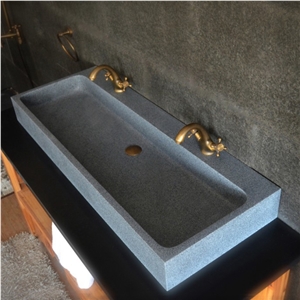 47" Double Trough Dark Grey Granite Bathroom Wash Basins