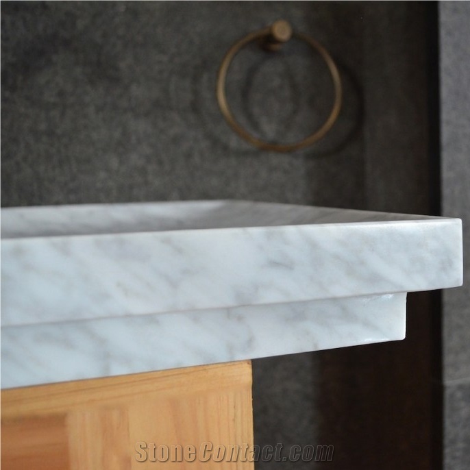63inch Bianco Carrara White Marble Double Trough Bathroom Sink