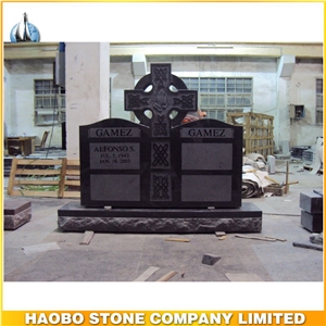 Black Granite Celtic Cross Upright Companion Headstones