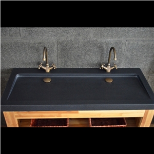 Black Granite Double Bathroom Vessel Sink