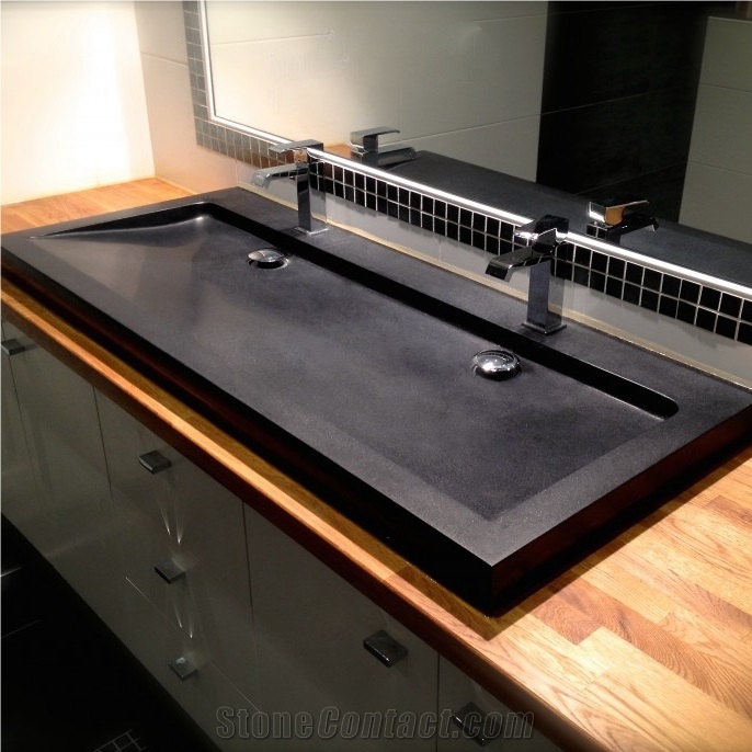 Black Granite Double Bathroom Vessel Sink