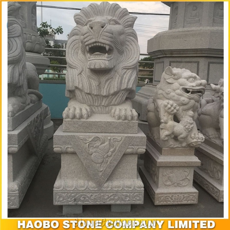 Cheap Hand Carved Garden Stone Lion Statue, Grey Granite Animal Sculptures