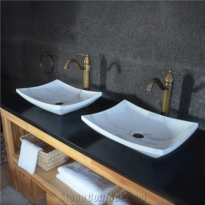 China White Marble Stone Bathroom Vessel Sink