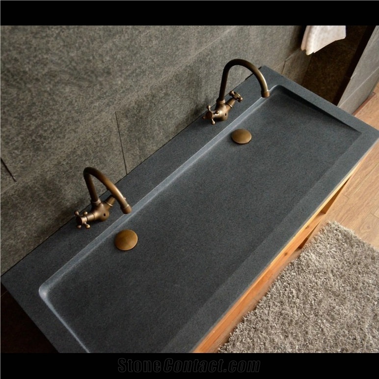 Dark Gray Granite Double Vessel Bathroom Sinks